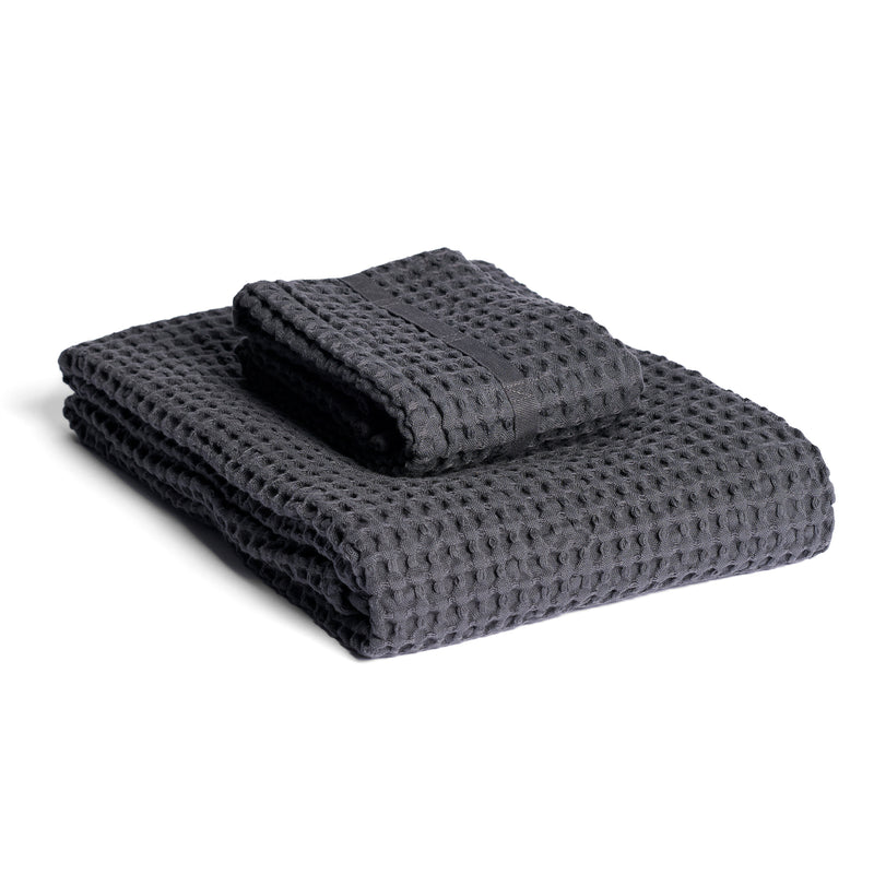 The Organic Company - Big Waffle Handtuch, Gift Set (2tlg.) | dunkelgrau