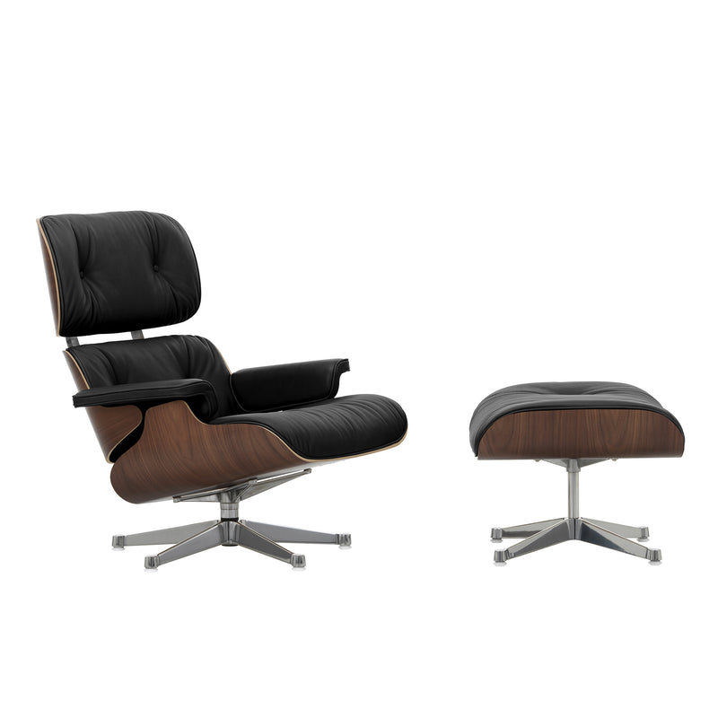 Vitra - Lounge Chair & Ottoman | Leder Premium F 66 nero / Nussbaum dunkel / poliert