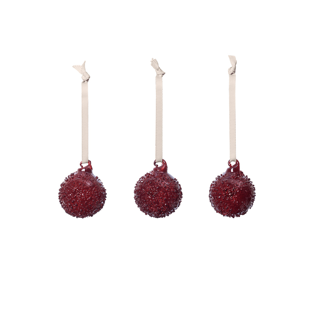 Ferm Living - Flurry Weihnachtskugel, Glas (3er-Set) | Small / picante red