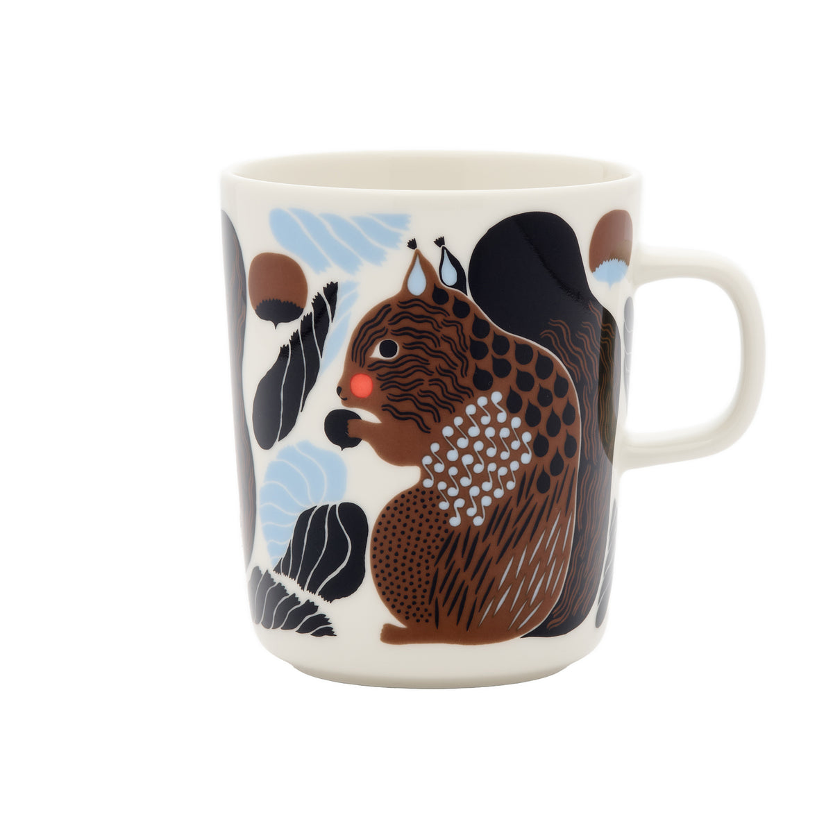 Marimekko - Oiva Kurre Becher mit Henkel | 250 ml / weiß / braun / schwarz / hellblau