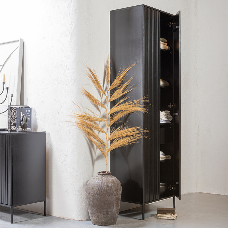 WOOOD - Gravure Schrank mit Schubladen | Kiefer schwarz